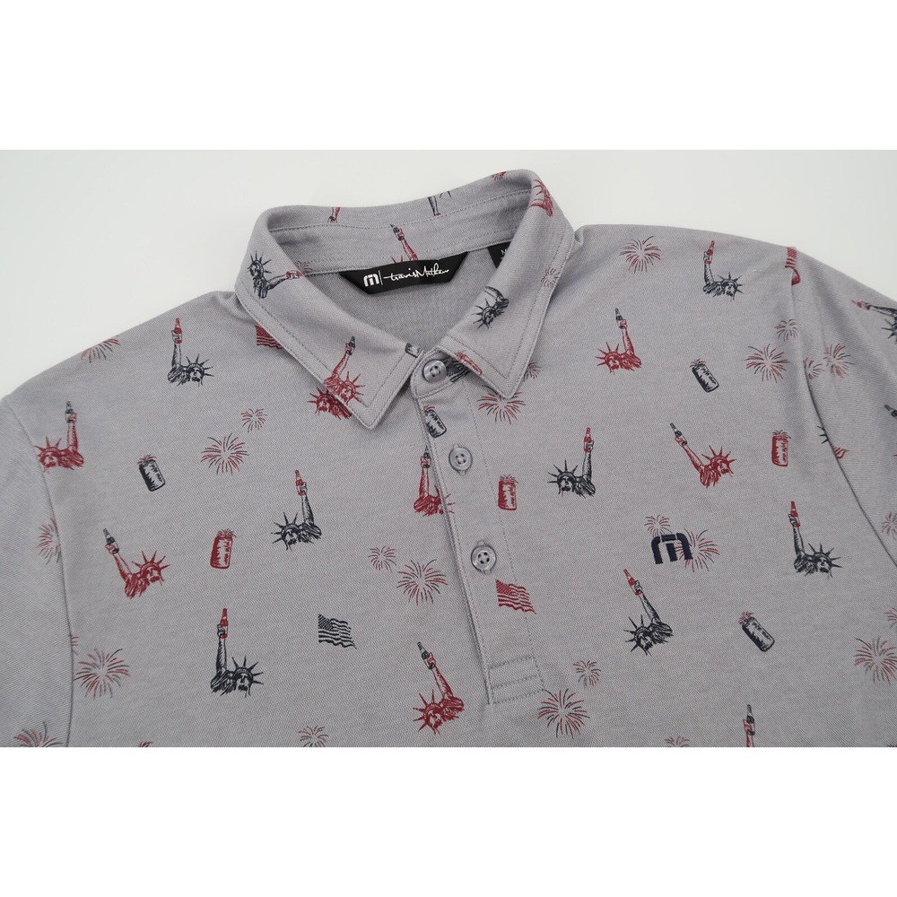 Travis Mathew Justice in Beer Mens Medium Golf Polo Short Sleeve Shirt Gray